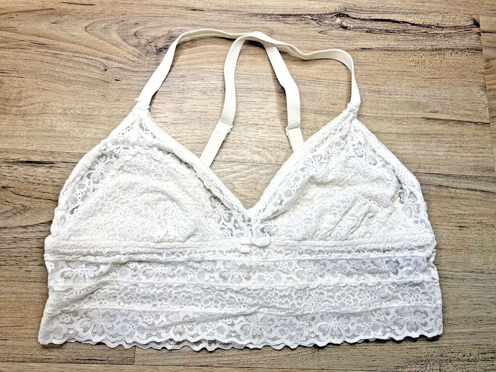 Aerie White Bralette Wireless Strappy Crisscross Back No Pads Size Medium M Lace